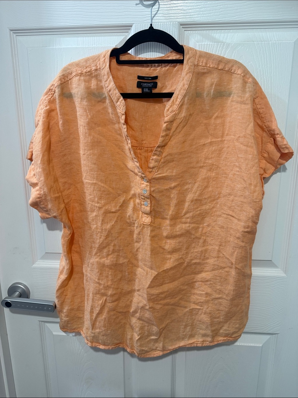 Jones New York Peach Short-Sleeve Linen Button-Front Shirt